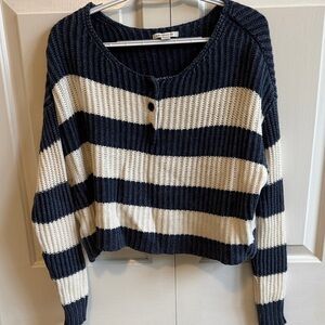 American Eagle Outfitters Navy and Cream Striped Sweater